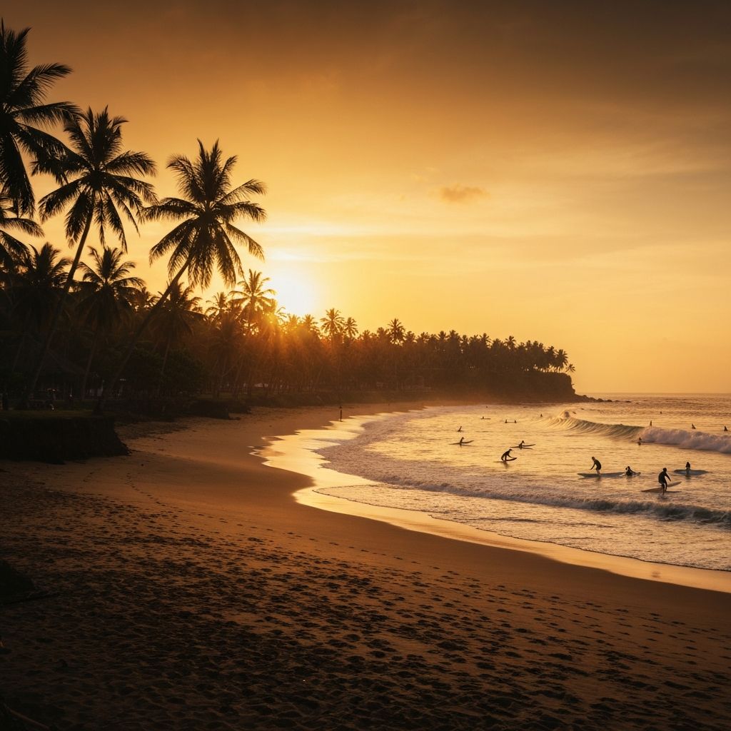 Panoramic view of Canggu beach at sunset